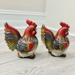 🏡 Set of 2 Ceramic Roosters Home Decor